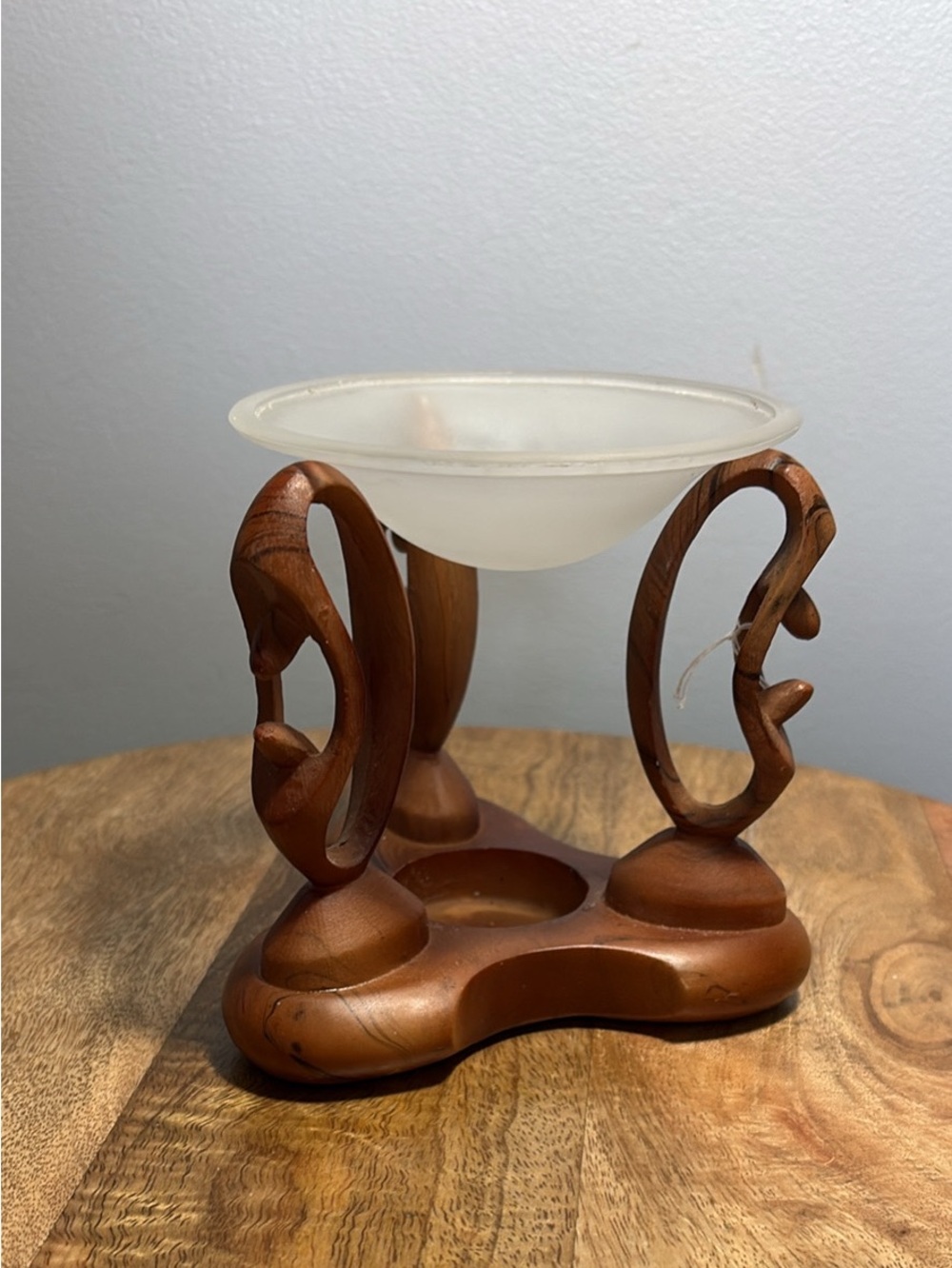 Wooden Decorative Oil Burner wax melt  with Frosted Glass Dish - Brown